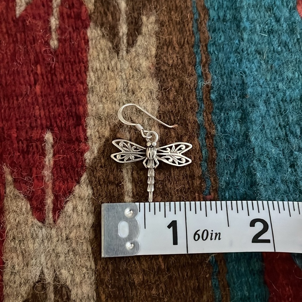Sterling Silver Dragonfly Drop Hook Earrings - image 4